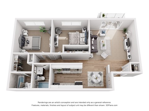 Floor plan for 2 beds, 2 baths, 1025 sqft